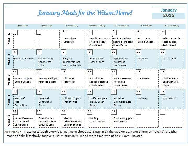 Monthly Menu Planner