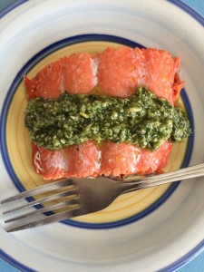 Baked Salmon with Pesto Sauce